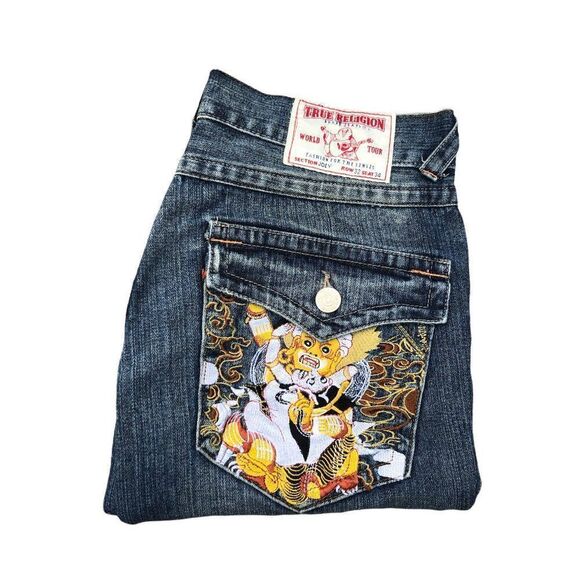 True Religion Embroidered Jeans Size 32 Joey Blue - Picture 8 of 10